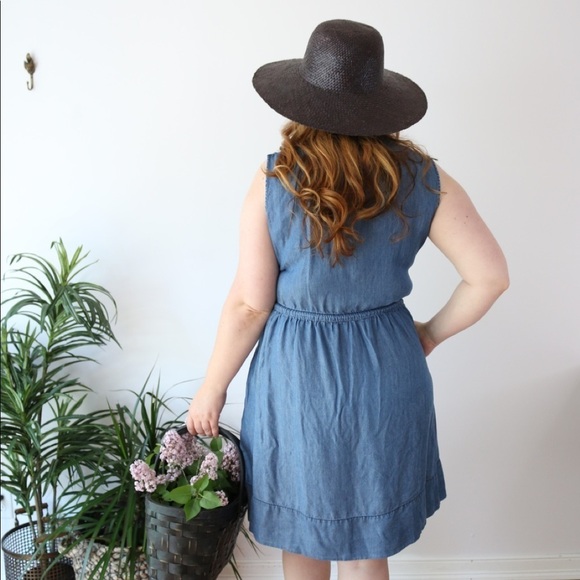 Denim Dress Tencel Drawstring Waist A Line Knee Length Pockets Casual Summer - Picture 3 of 8